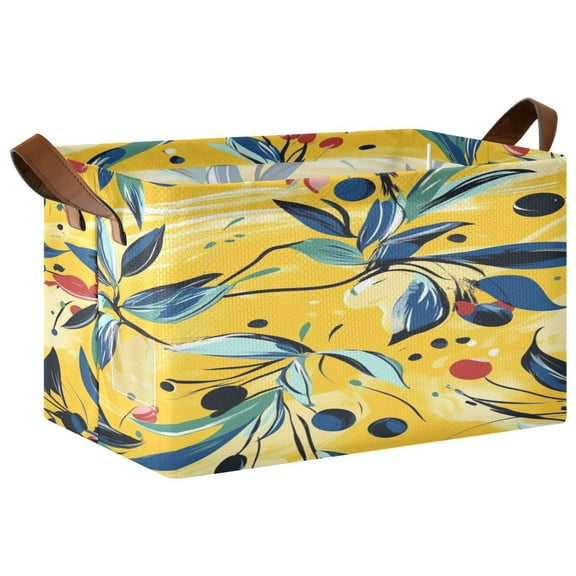 Ryvnso Leaf Art Pattern Storage Bins Large Basket Foldable Cube Toys Organizer with Handles 1 PC