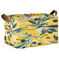 Ryvnso Leaf Art Pattern Storage Bins Large Basket Foldable Cube Toys Organizer with Handles 1 PC