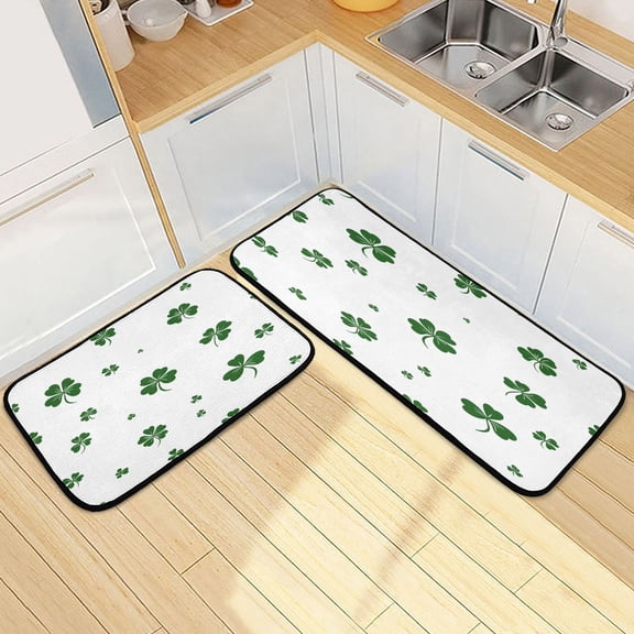 Ryvnso Leaf Clover Kitchen Rugs Set Non Slip Runner Mats for Dining Room