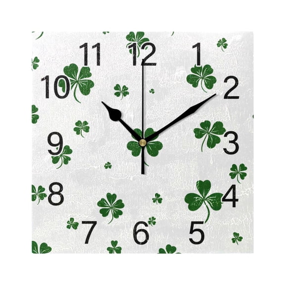 Ryvnso Leaf Clover Wall Clock Square Silent Non-Ticking Battery Operated 7.78"