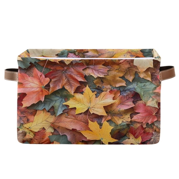 Ryvnso Leaf Fall Autumn Storage Basket Large Bin Foldable Boxes Toys Organizer 14.2x10.2x8.3in 1 PC