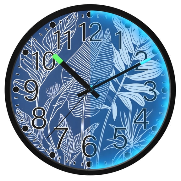 Ryvnso Leaf Plants 12 Inch Night Light Wall Clock Silent Battery Operated Luminous Clocks