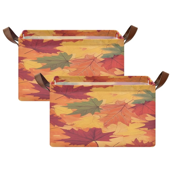 Ryvnso Leaves Fall Storage Bins Large Basket Foldable Cube Toys Organizer with Handles 2 PCs
