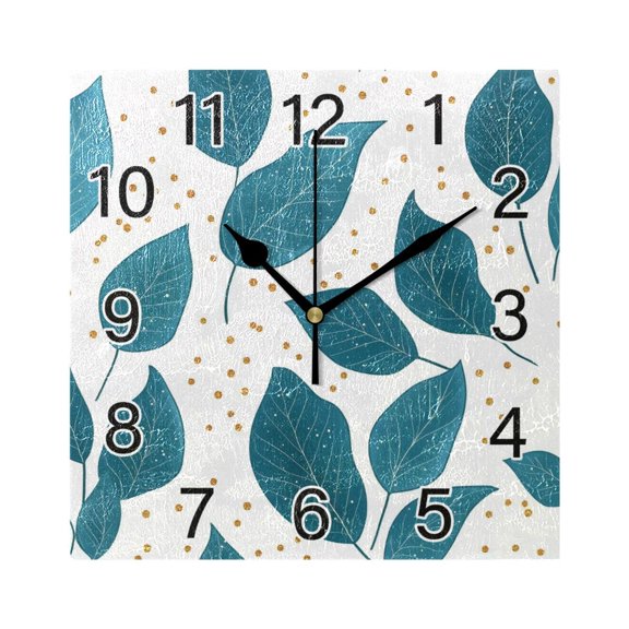 Ryvnso Leaves Polka Dots Wall Clock Square Silent Non-Ticking Battery Operated 7.78"