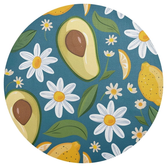 Ryvnso Lemon Daisy Flowers Avocado Round Plate Mats Dining Table Placemat 1 Piece for Holiday Decoration