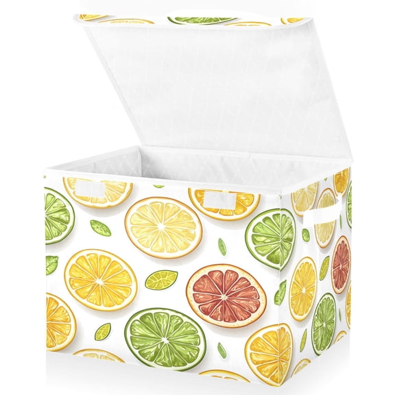 Ryvnso Lemon Fruits Large Lidded Foldable Storage Baskets Cubes Boxes Lids Bin for Home