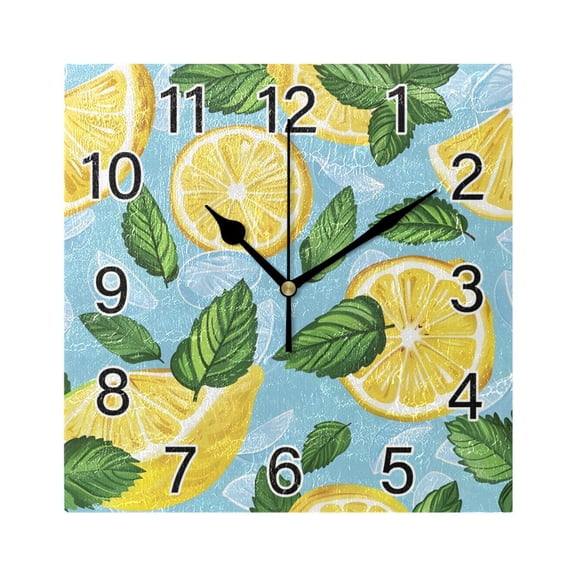 Ryvnso Lemon Leaves Hand Drawn Wall Clock Square Silent Non-Ticking Battery Operated 7.78"