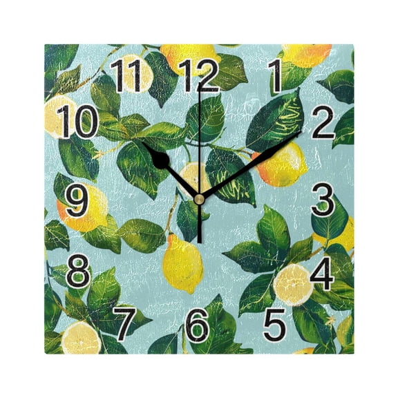 Ryvnso Lemon Leaves Wall Clock Square Silent Non-Ticking Battery Operated 7.78"
