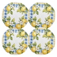 thumbnail image 1 of Ryvnso Lemon and Checkered Grid Pattern Round Plate Mats Dining Table Placemat Set of 4 for Holiday Decoration, 1 of 7