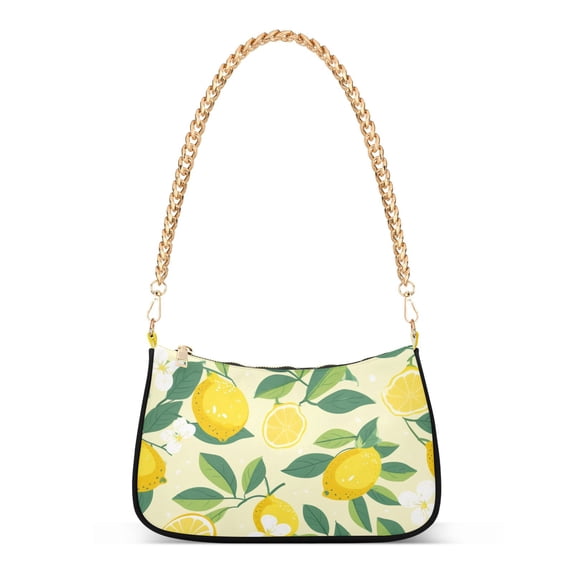 Ryvnso Lemon and Leaf Womens Chain Shoulder Bag Tote Handbags Clutch Hobo Purse with Zipper for Travel