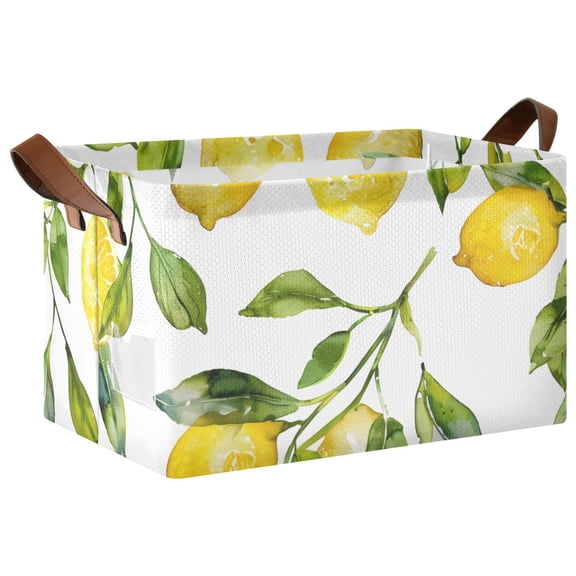 Ryvnso Lemon and Leaves Storage Bins Large Basket Foldable Cube Toys Organizer with Handles 1 PC
