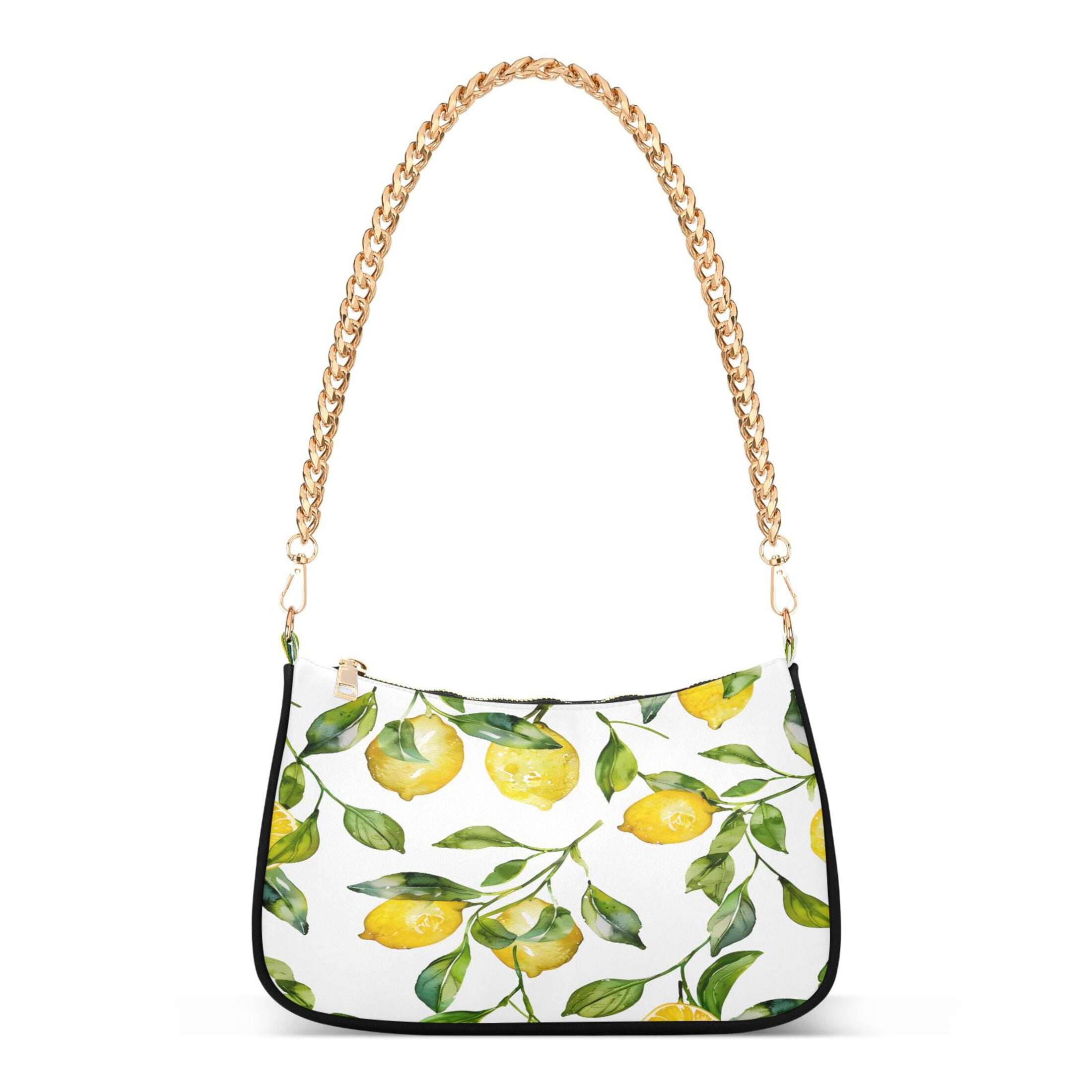 Ryvnso Lemon and Leaves Womens Chain Shoulder Bag Tote Handbags Clutch Hobo Purse with Zipper for Travel