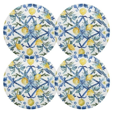 Ryvnso Lemon with Bohomia Round Plate Mats Dining Table Placemat Set of 4 for Holiday Decoration