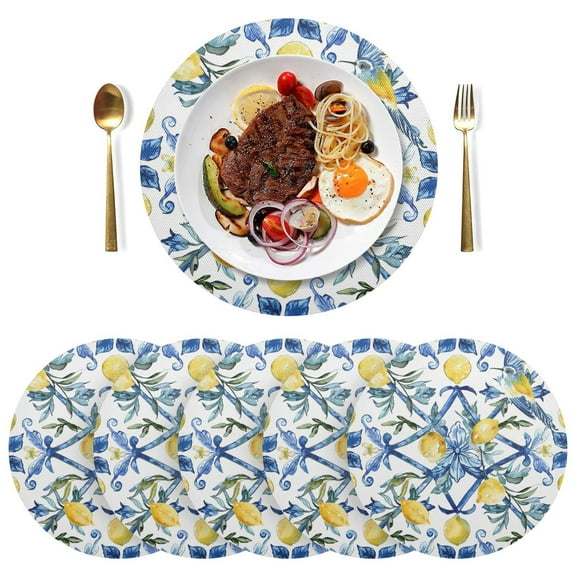 Ryvnso Lemon with Bohomia Round Plate Mats Dining Table Placemat Set of 6 for Holiday Decoration