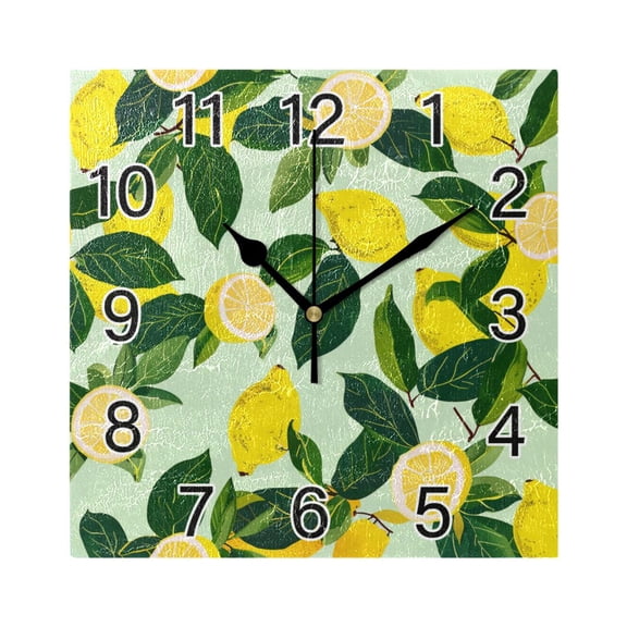 Ryvnso Lemons and Leaf Wall Clock Square Silent Non-Ticking Battery Operated 7.78"