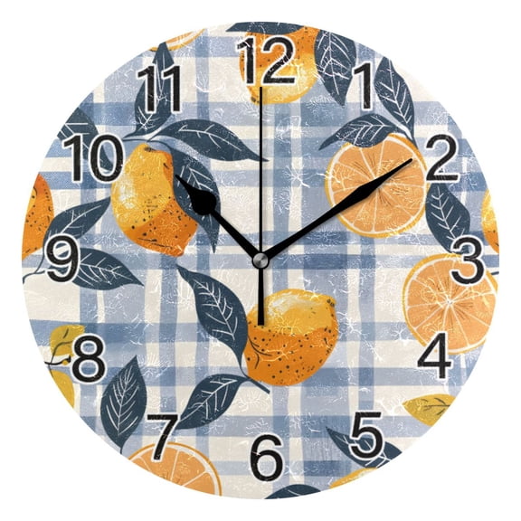 Ryvnso Lemons on Lattice Wall Clock Non Ticking Silent Kitchen Clock Battery Operated Clocks 10 inch