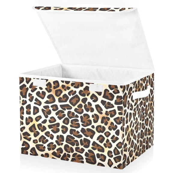 Ryvnso Leopard Animal Skin Large Lidded Foldable Storage Baskets Cubes Boxes Lids Bin for Home