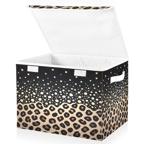 Ryvnso Leopard Polka Dots Storage Bins Lidded Foldable Organizer Containers Baskets Cube