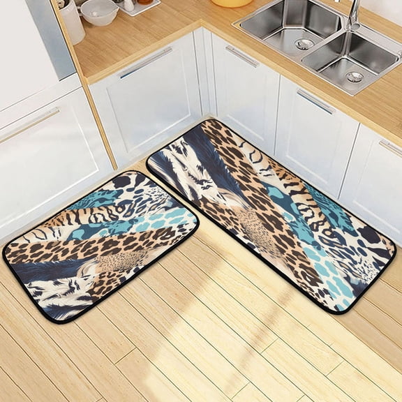 Ryvnso Leopard Print Kitchen Rugs Set Non Slip Runner Mats for Dining Room