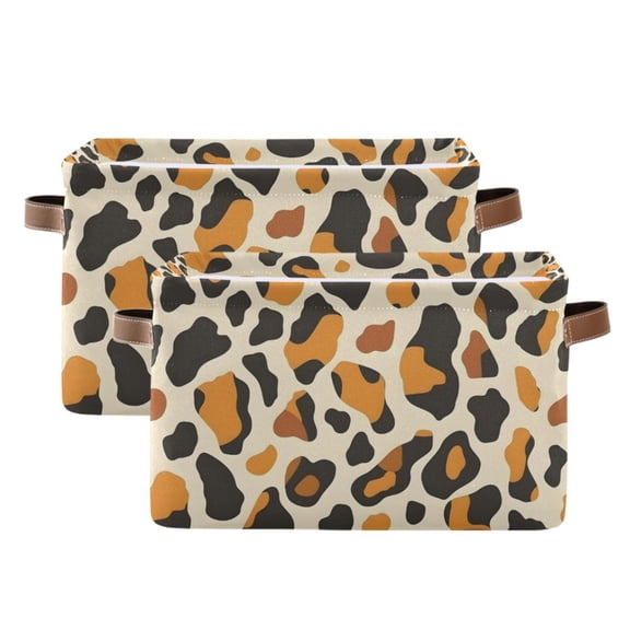 Ryvnso Leopard Print Storage Basket Large Bin Foldable Boxes Toys Organizer 14.2x10.2x8.3in 2 PCs