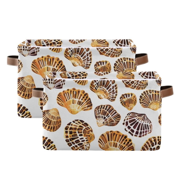 Ryvnso Leopard Seashells Storage Basket Large Bin Foldable Boxes Toys Organizer 14.2x10.2x8.3in 2 PCs