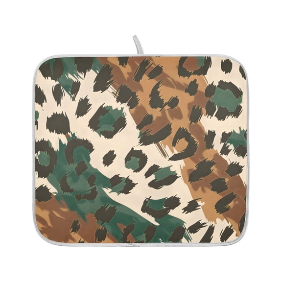 Ryvnso Leopard Skin Pattern Dish Dry Mat for Kitchen Counter Absorbent Drainer Pad 16x18in