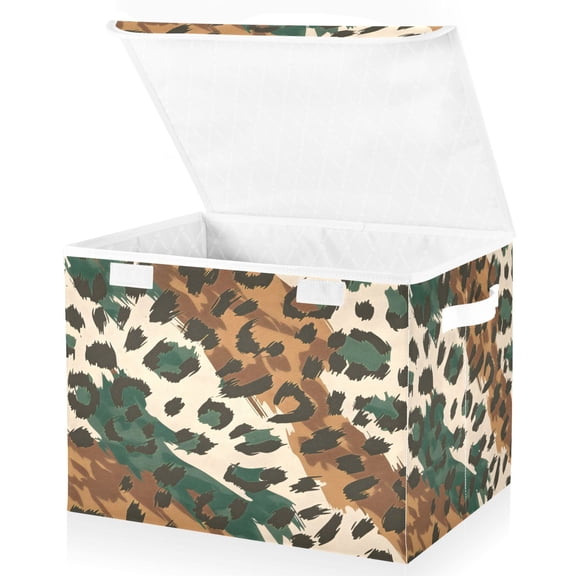Ryvnso Leopard Skin Pattern Large Lidded Foldable Storage Baskets Cubes Boxes Lids Bin for Home