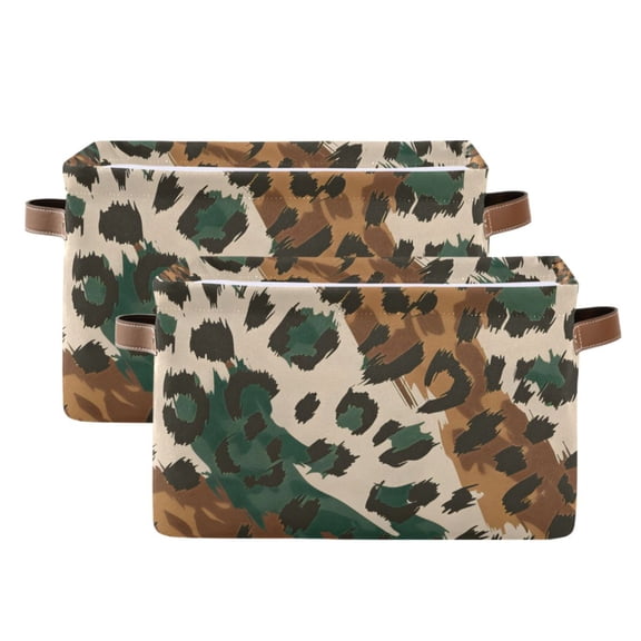 Ryvnso Leopard Skin Pattern Storage Basket Large Bin Foldable Boxes Toys Organizer 14.2x10.2x8.3in 2 PCs