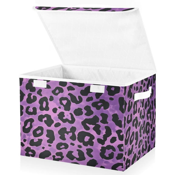 Ryvnso Leopard-a1 Print Large Lidded Foldable Storage Baskets Cubes Boxes Lids Bin for Home