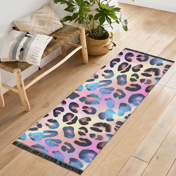 Ryvnso Leopard-a2 Print Bedroom Runner Rug 2'x6' Hallway Area Carpet Non Slip Entryway Mat with Tassels