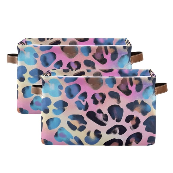 Ryvnso Leopard-a2 Print Storage Basket Large Bin Foldable Boxes Toys Organizer 14.2x10.2x8.3in 2 PCs