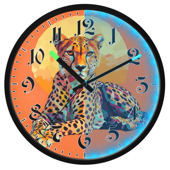 Ryvnso Leopard with Sun 12 Inch Night Light Wall Clock Luminous Silent Battery Operate Clocks