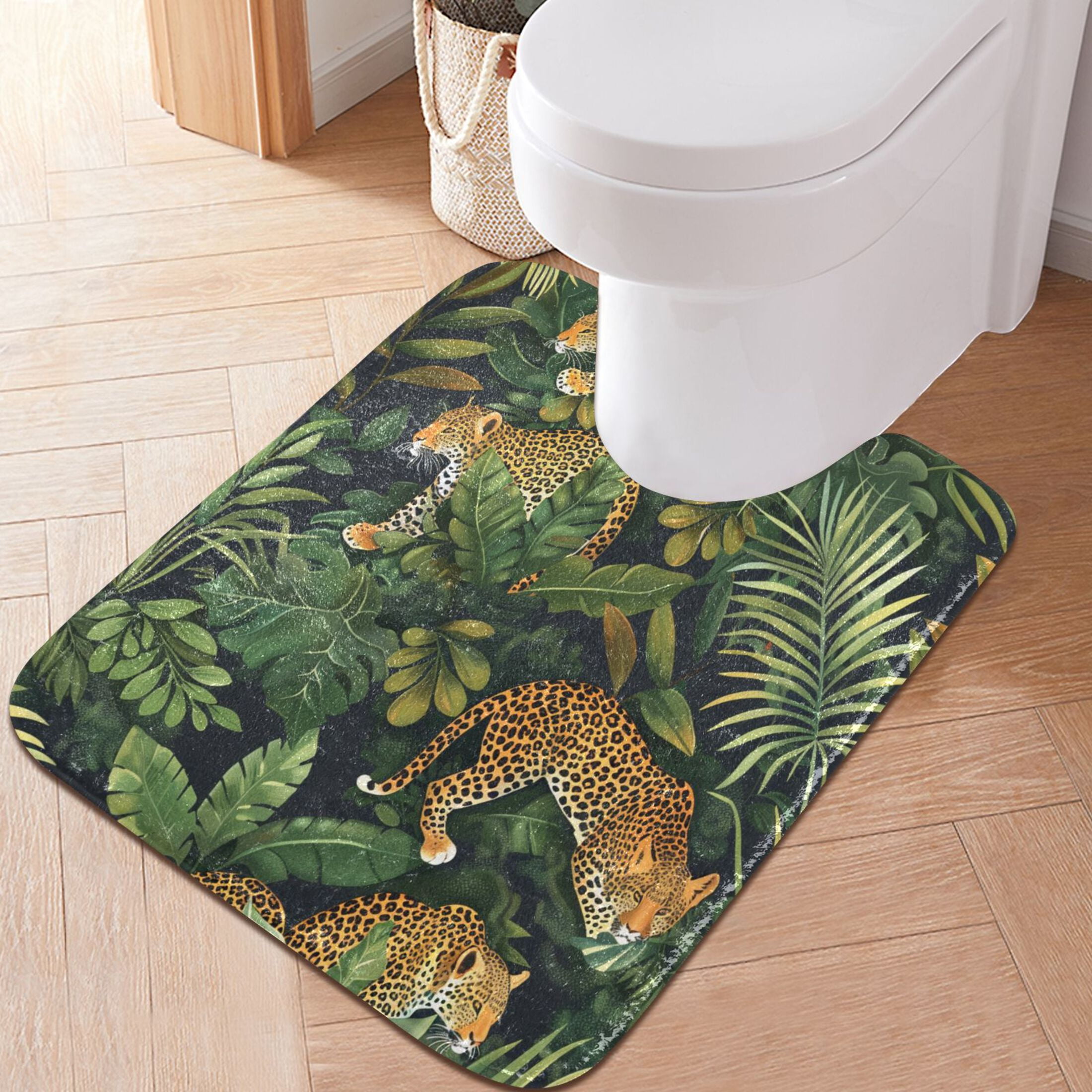Ryvnso Leopards in Tropical Bathroom Shaggy Rugs Toilet U Shape Mat ...
