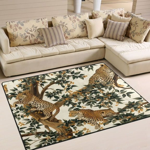 Ryvnso Leopards on Tree Area Floor Rugs Soft Non-Slip Large Mats Nursery Carpets 63" x 48"