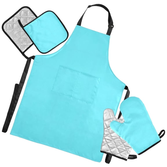 Ryvnso Light Blue Kitchen Apron Oven Mitts Set Pot Holders