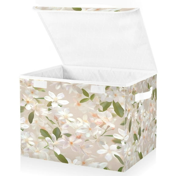 Ryvnso Lily Floral and Leaves Large Lidded Foldable Storage Baskets Cubes Boxes Lids Bin for Home