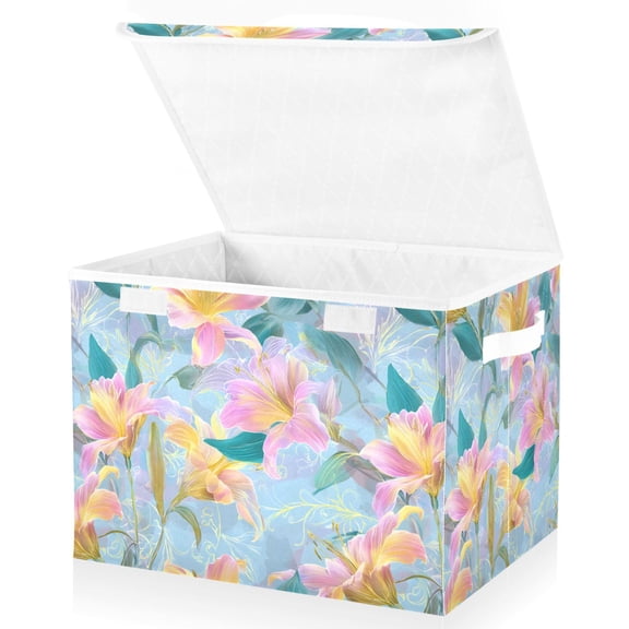 Ryvnso Lily Flower Blossom Storage Bins Lidded Foldable Organizer Containers Baskets Cube
