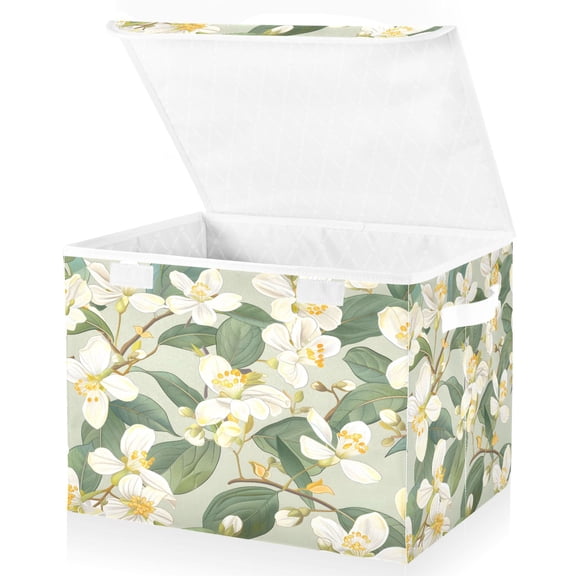 Ryvnso Lily Flower with Leaf Large Lidded Foldable Storage Baskets Cubes Boxes Lids Bin for Home