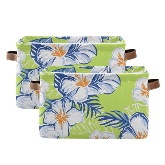 Ryvnso Lily Flowers Storage Basket Large Bin Foldable Boxes Toys Organizer 14.2x10.2x8.3in 2 PCs