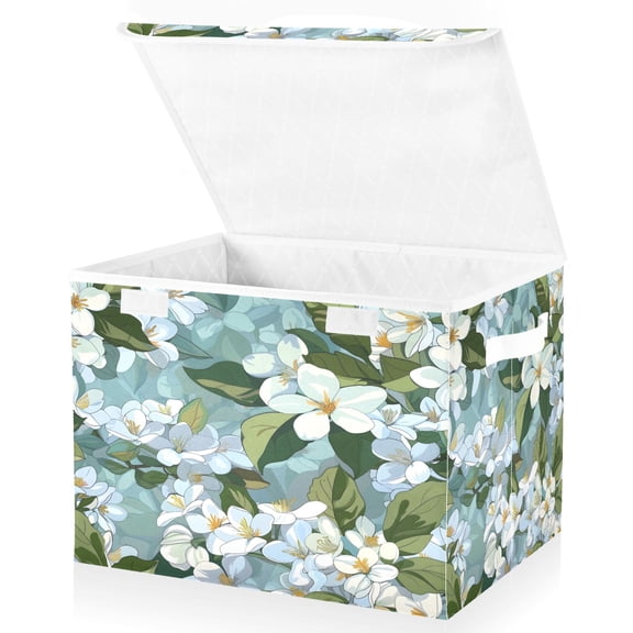Ryvnso Lively Lily Floral Large Lidded Foldable Storage Baskets Cubes Boxes Lids Bin for Home