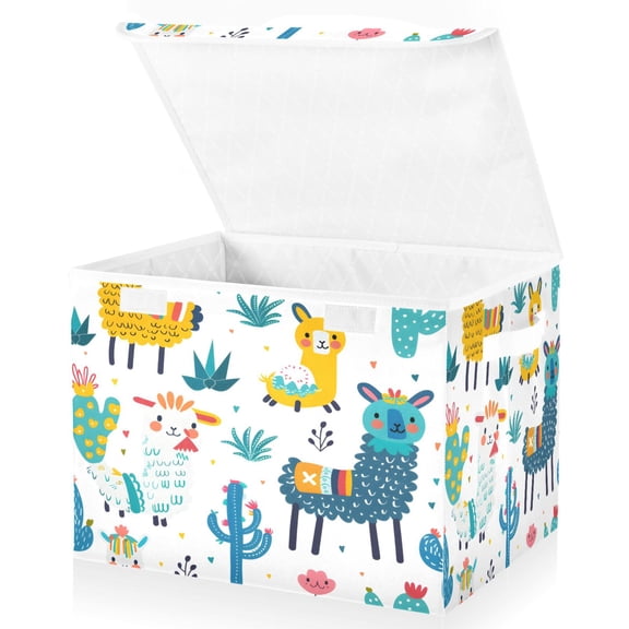 Ryvnso Llamas Cactus Large Lidded Foldable Storage Baskets Cubes Boxes Lids Bin for Home