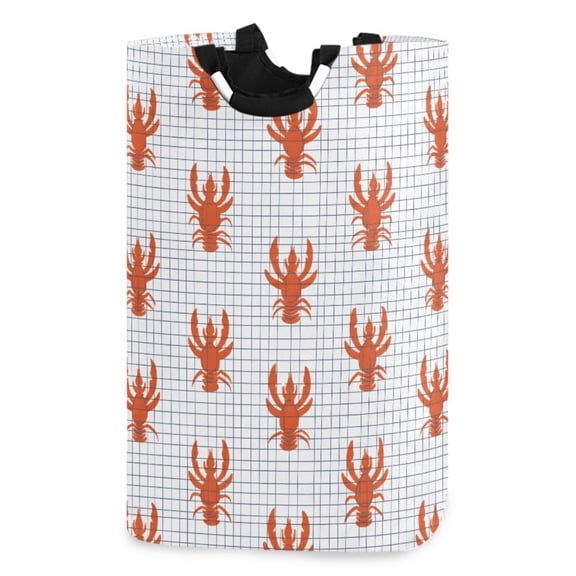 Ryvnso Lobsters Checkered Pattern Large Storage Basket with Handles Collapsible Organizer Bin Laundry Hamper