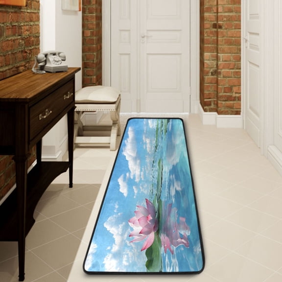 Ryvnso Lotus Flower Blue Sky Hallway Runner Rugs Floor Carpet Non Slip Entryway Mat 2' x 6'