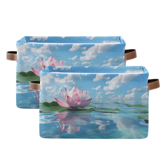 Ryvnso Lotus Flower Blue Sky Storage Basket Large Bin Foldable Boxes Toys Organizer 14.2x10.2x8.3in 2 PCs