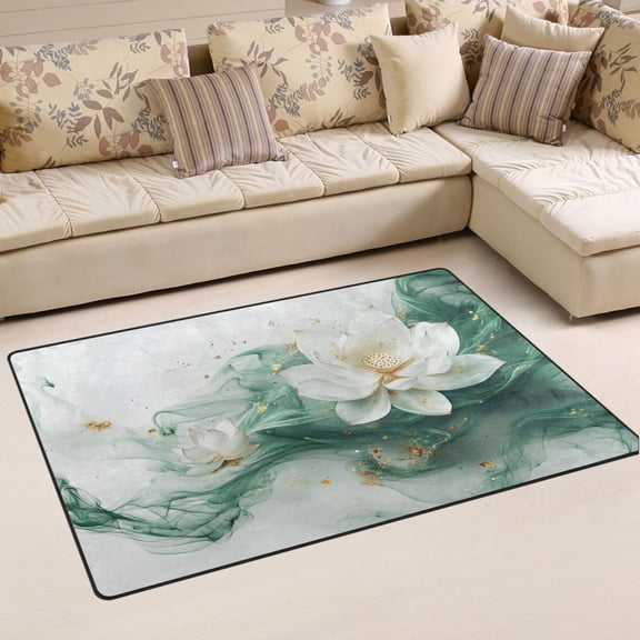 Ryvnso Lotus Flower on Marble Area Floor Mat Non-Slip Carpet Soft Rugs Doormats 60" x 39"
