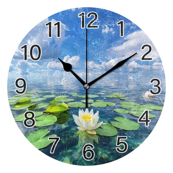 Ryvnso Lotus Leaves Sky Wall Clock Non Ticking Silent Kitchen Clock Battery Operated Clocks 10 inch