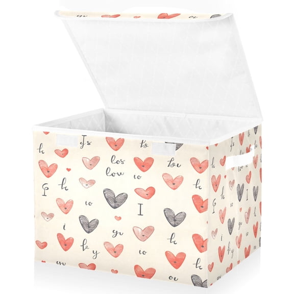 Ryvnso Love Heart Large Lidded Foldable Storage Baskets Cubes Boxes Lids Bin for Home