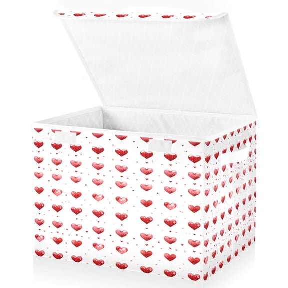 Ryvnso Love Heart Large Lidded Foldable Storage Baskets Cubes Boxes Lids Bin for Home