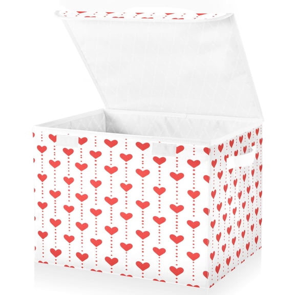 Ryvnso Love Heart Polka Dots Large Lidded Foldable Storage Baskets Cubes Boxes Lids Bin for Home