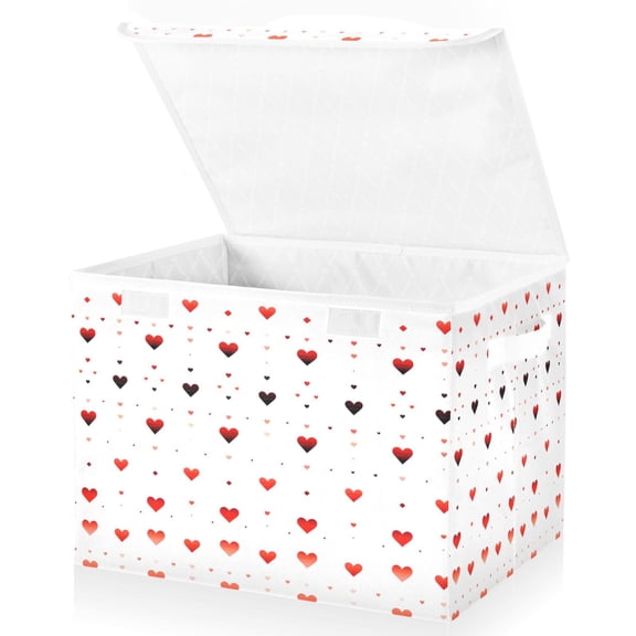 Ryvnso Love Heart Polka Dots Large Lidded Foldable Storage Baskets Cubes Boxes Lids Bin for Home